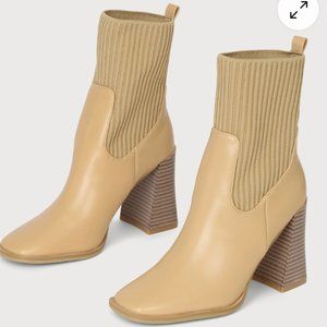 Camel Square Toe Mid-Calf Boots